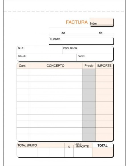 Paq 10 talonarios de facturas con igic 1 8 natural duplicado autocopiativo Paq 10 talonarios de facturas con igic 1 8 natural duplicado autocopiativo