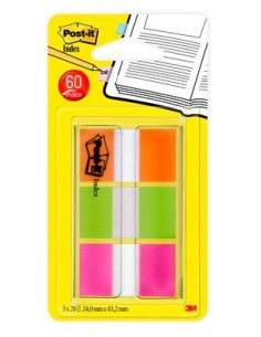 Flags, Orange, Lime, Pink .94 in wide, 60/On-the-Go Dispenser, 1 Dispenser/Pack bandera adhesiva 60 hojas
