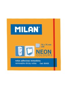 MILAN BLOC NOTAS ADHESIVAS 100 HOJAS 76X76MM NARANJA NEÓN -10U-