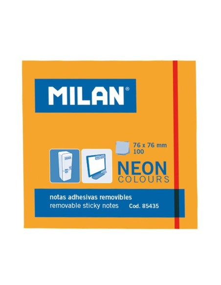 MILAN BLOC NOTAS ADHESIVAS 100 HOJAS 76X76MM NARANJA NEÓN -10U-