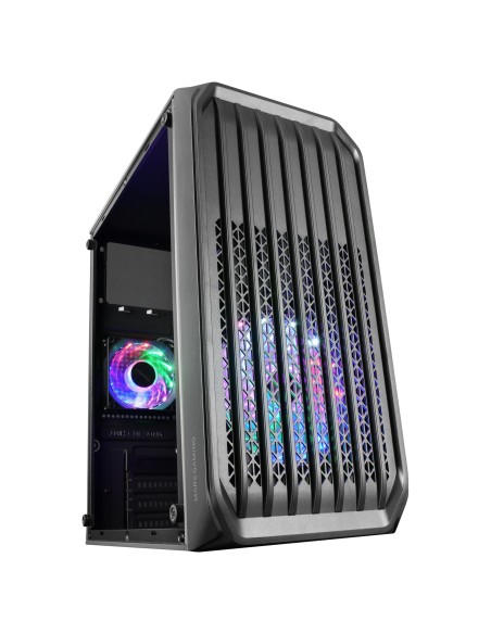 MC-S2, Caja PC Compacta Gaming Micro-ATX, 2 Ventiladores FRGB Raibow con Rejilla Frontal, Ventana Lateral Completa, Negro