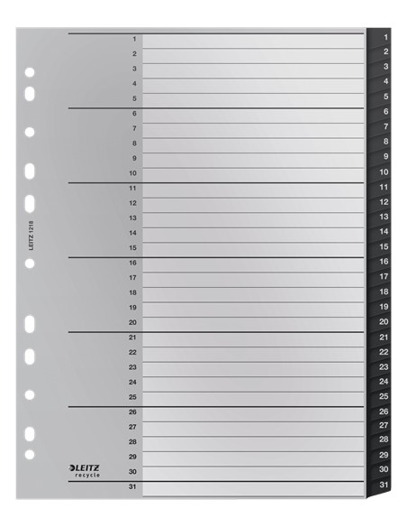 12180000 lengüeta de índice Separador numérico con pestaña Polipropileno (PP) Negro, Blanco