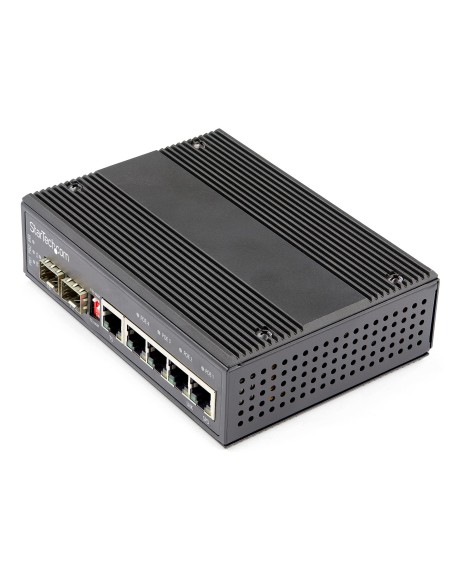 Switch Conmutador Industrial Ethernet Gigabit 6 Puertos - 4x RJ45 PoE - 2 Ranuras SFP PoE+ de 30W 12-48VDC DIN (IES1G52UP12V)