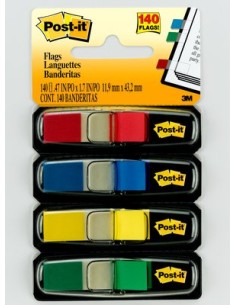 Flags, Primary Colors, 1/2 in Wide, 35/Dispenser, 4 Dispensers/Pack bandera adhesiva 35 hojas