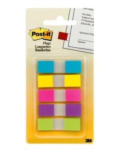 Flags, Assorted Bright Colors, 1/2 in Wide, 100/On-the-Go Dispenser bandera adhesiva 100 hojas