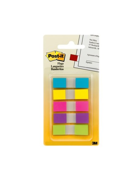 Flags, Assorted Bright Colors, 1/2 in Wide, 100/On-the-Go Dispenser bandera adhesiva 100 hojas