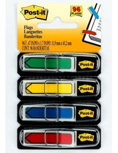 Arrow Flags, Primary Colors, 1/2 in Wide, 24/Dispenser, 4 Disp/Pack bandera adhesiva 24 hojas