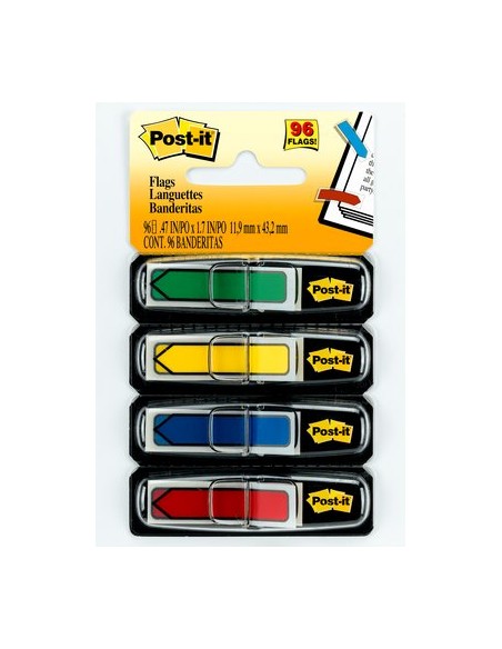 Arrow Flags, Primary Colors, 1/2 in Wide, 24/Dispenser, 4 Disp/Pack bandera adhesiva 24 hojas