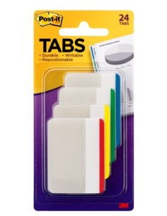 Tabs, 2 inch Lined, Assorted Primary Colors, 6/Color, 4 Colors, 24/Pk pestaña autoadhesiva Beige, Verde, Rojo, Amarillo