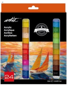 Caja 24 tubos pintura acrilica 12ml artist colores surtidos