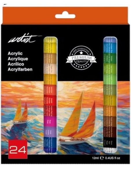 Caja 24 tubos pintura acrilica 12ml artist colores surtidos