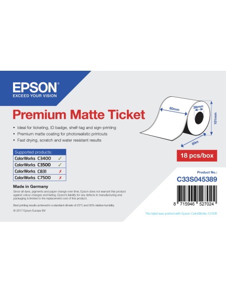 Rollo de Premium Matte Ticket, 80 mm x 50m
