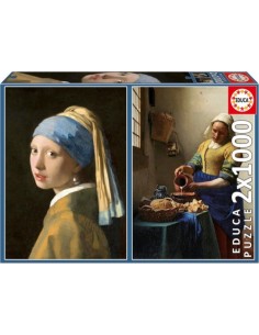 Puzzle 2x1000 piezas la joven de la perla la lechera vermeer