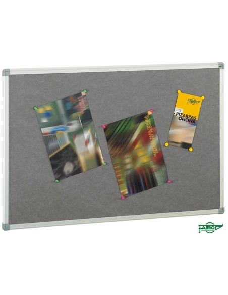 Tablero de corcho, tapizado en textil gris 90x120 cm