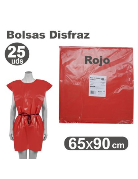 Pack 25 bolsas de plastico para disfraces 65x90cm color rojo