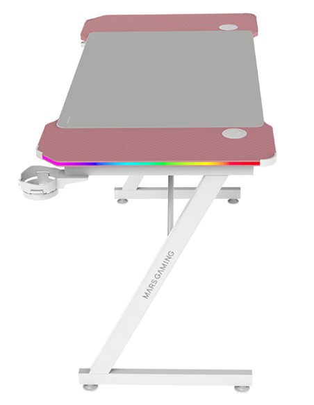 MGD-X120RGB, Mesa Gaming Ergonómica, Iluminación ARGB con Mando, Fibra de Carbono, Alfombrilla XXL, Soporte Auriculares y Bebida