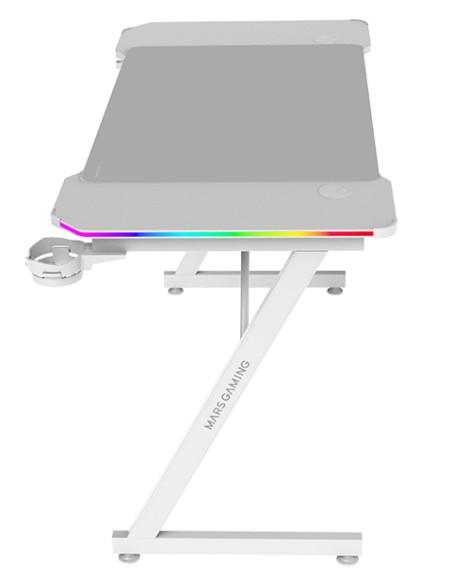 MGD-X120RGB, Mesa Gaming Ergonómica, Iluminación ARGB con Mando, Fibra de Carbono, Alfombrilla XXL, Soporte Auriculares y Bebida