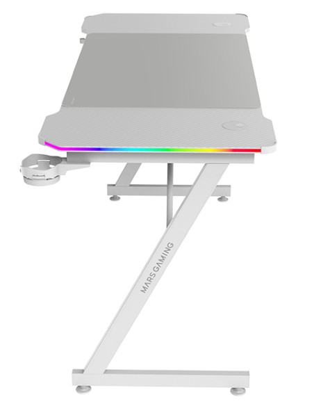 MGD-X140RGB, Mesa Gaming Ergonómica, Iluminación ARGB con Mando, Fibra de Carbono, Alfombrilla XXL, Soporte Auriculares y Bebida