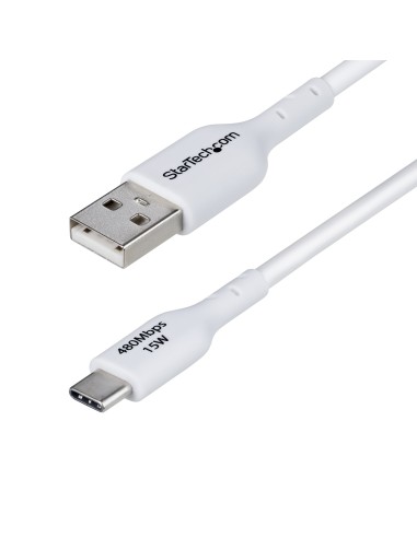 Cable de Carga USB-A a USB-C Blanco de 2m - Cable de Carga USB Tipo C - Carga Rápida de 3A - Cable de Transferencia de Datos USB
