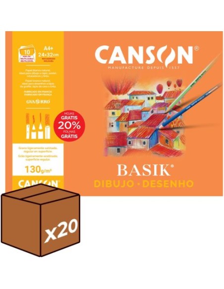 pack 20u Minipacks 82 laminas dibujo basik A4 130g con recuadro