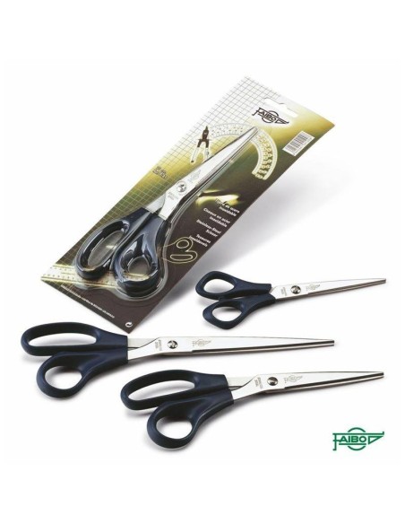 FAIBO TIJERAS OFICINA 25CM ASIMÉTRICAS MANGO DE PLÁSTICO AZUL OSCURO -BLISTER-