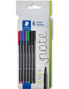 Estuche 6 rotuladores triplus fineliner 334 colores surtidos