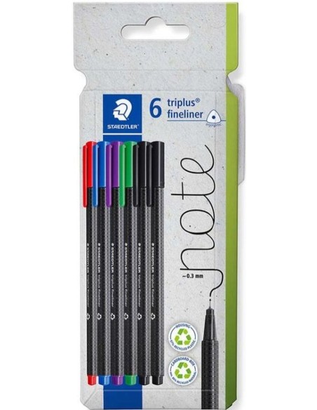 Estuche 6 rotuladores triplus fineliner 334 colores surtidos