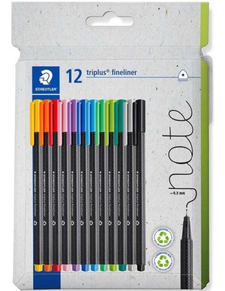 Estuche 12 rotuladores triplus fineliner 334 colores surtidos