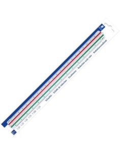 Escalimetro triangular 30cm escala 1 20 25 50 75 100 125 plastico blanco