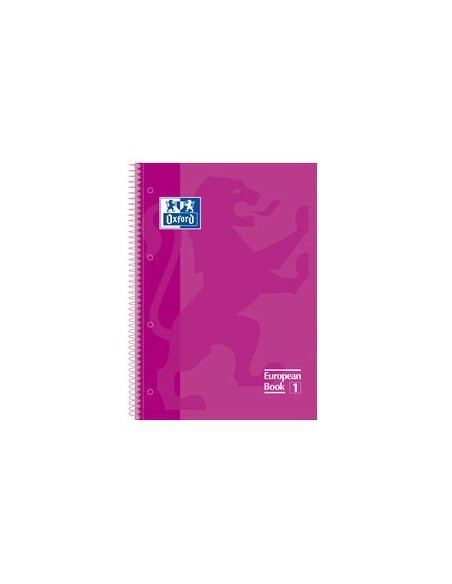 Paq 5 cuaderno espiral europeanbook1 fucsia a4 80h 90g cuadricula 5x5mm microperforado