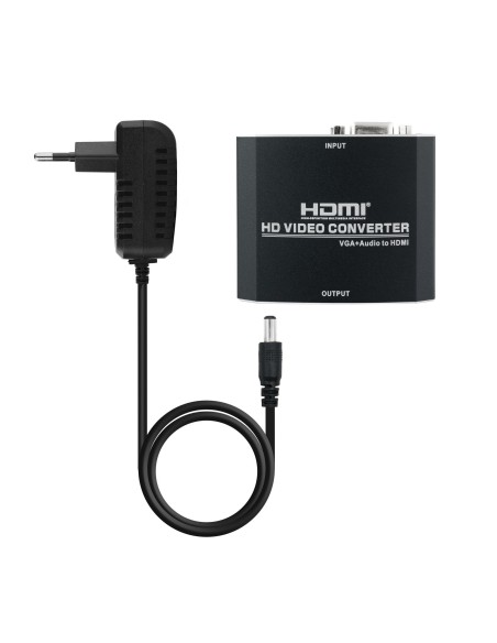 Conversor SVGA+Audio a HDMI con Alimentación, SVGA/H+Jack 3.5/H-HDMI A/H, Negro