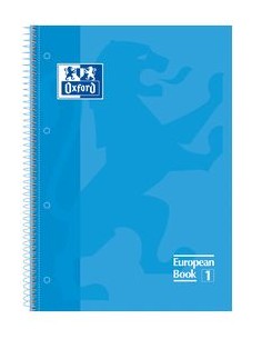 Paq 5 cuaderno espiral europeanbook1 turquesa a4 80h 90g cuadricula 5x5mm microperforado