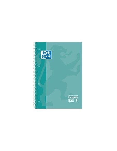 Paq 5 cuaderno espiral europeanbook1 verde menta a4 80h 90g cuadricula 5x5mm microperforado