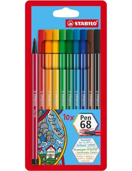 Estuche 10 colores stabilo pen 68 punta media