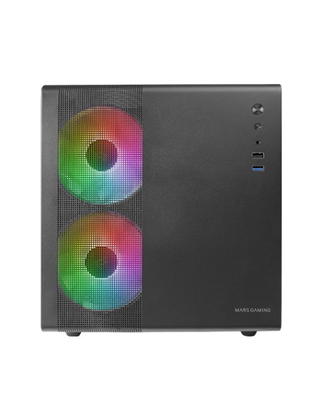 MC-400 Negro, Caja Gaming Compacta Micro-ATX, Ventana Lateral Completa Cristal Templado, 3x Ventiladores FRGB 120mm, Panel Later