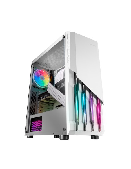 MC-X2, Caja PC Gaming ATX, Frontal Acero FRGB, 2 Ventiladores 12cm FRGB, Ventana Lateral Completa, Blanco