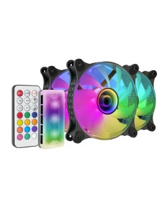 MF-3DKIT Negro, Kit 3 Ventiladores ARGB 360° 12cm, Espejo Infinito 3D, Sistema Anti-vibraciones, Controlador ARGB, Mando a Dista