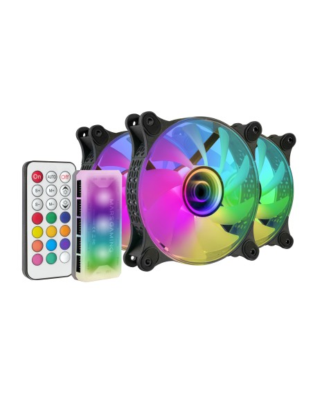 MF-3DKIT Negro, Kit 3 Ventiladores ARGB 360° 12cm, Espejo Infinito 3D, Sistema Anti-vibraciones, Controlador ARGB, Mando a Dista