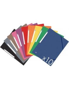 Paq 10 carpeta carton de gomas y solapas a4 colores vivos surtidos