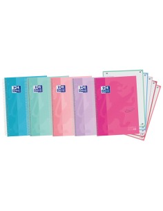 Paq 5 cuaderno espiral europeanbook5 a4 120h 90g cuadricula 5x5 microperforado touch colores pastel tapa extradura