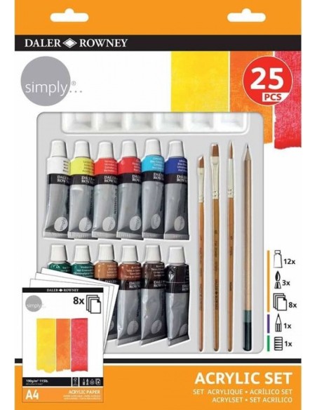 Set de 25 tubos de pintura acrilica simply