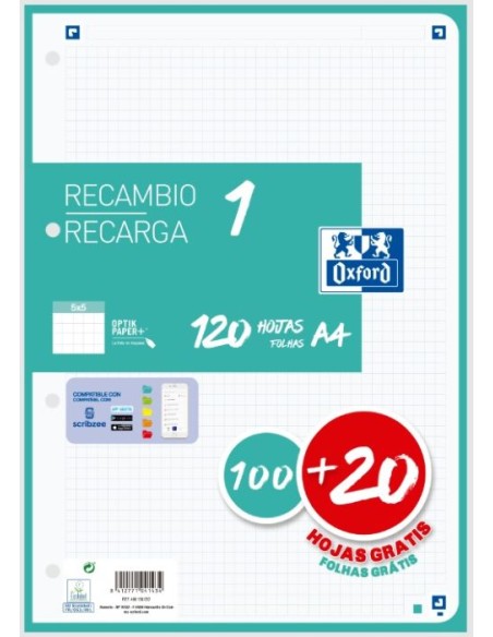 Recambio 1 color a4 10020 hojas 90g cuad 5x5 color banda verde menta