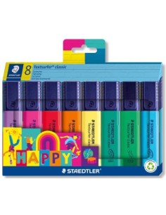 Estuche 8 marcadores textsurfer classic colores surtidos diseno happy
