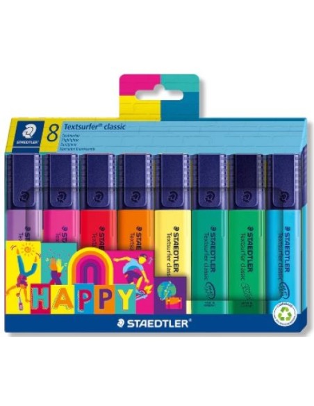Estuche 8 marcadores textsurfer classic colores surtidos diseno happy