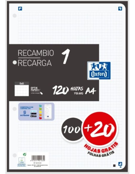 Recambio 1 color a4 10020h 90g cuadricula 5x5 color banda negro