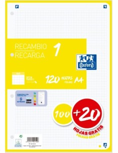 Recambio 1 color a4 10020h 90g cuadricula 5x5 color banda amarillo