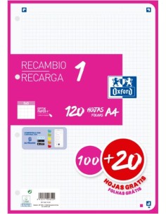 Recambio 1 color a4 10020h 90g cuadricula 5x5 color banda fucsia