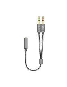 Cable Adaptador Audio Jack 3.5 4pines/H-2xjack 3.5 3pines/M, Gris, 25cm