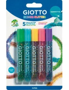 BLISTER 5 TUBOS 10ML COLA GLITTER GLUE CONFETTIS GIOTTO