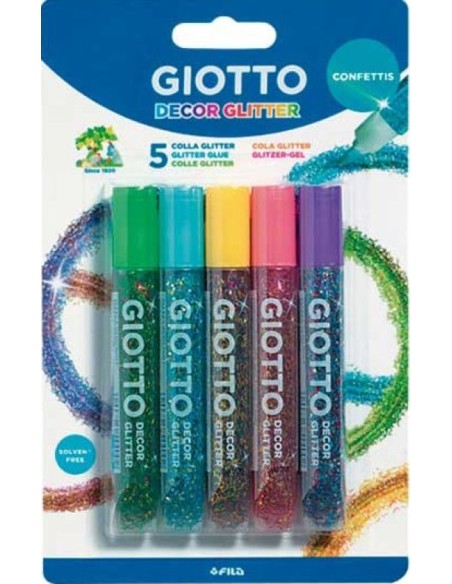 BLISTER 5 TUBOS 10ML COLA GLITTER GLUE CONFETTIS GIOTTO